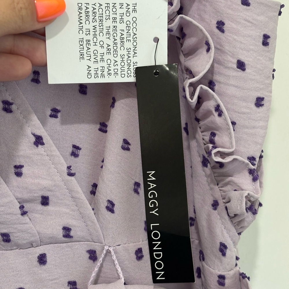 NWT Maggy London Lilac & Purple Polka Dot Midi Dress - Picture 5 of 11